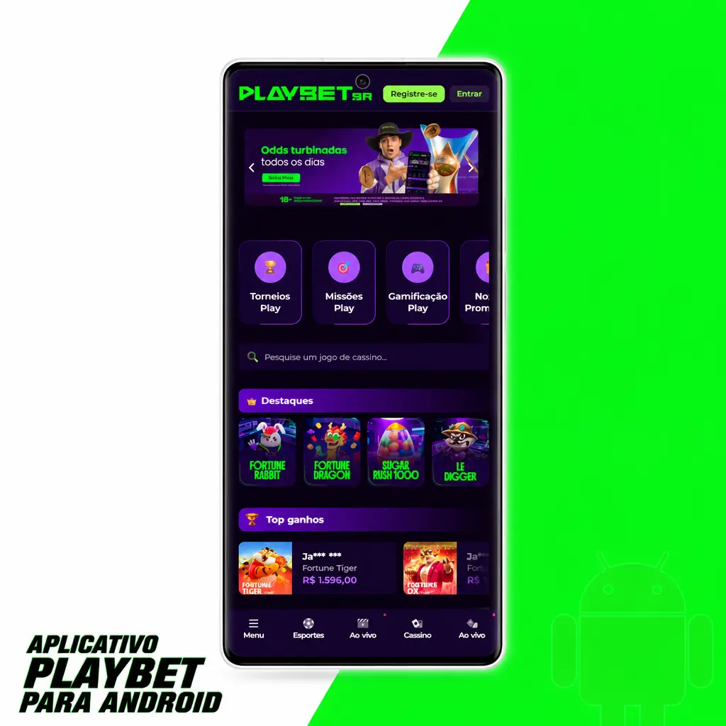 Ícone do aplicativo Playbet para Android, compatível com Android 8.0 ou superior, ocupando cerca de 45 MB.